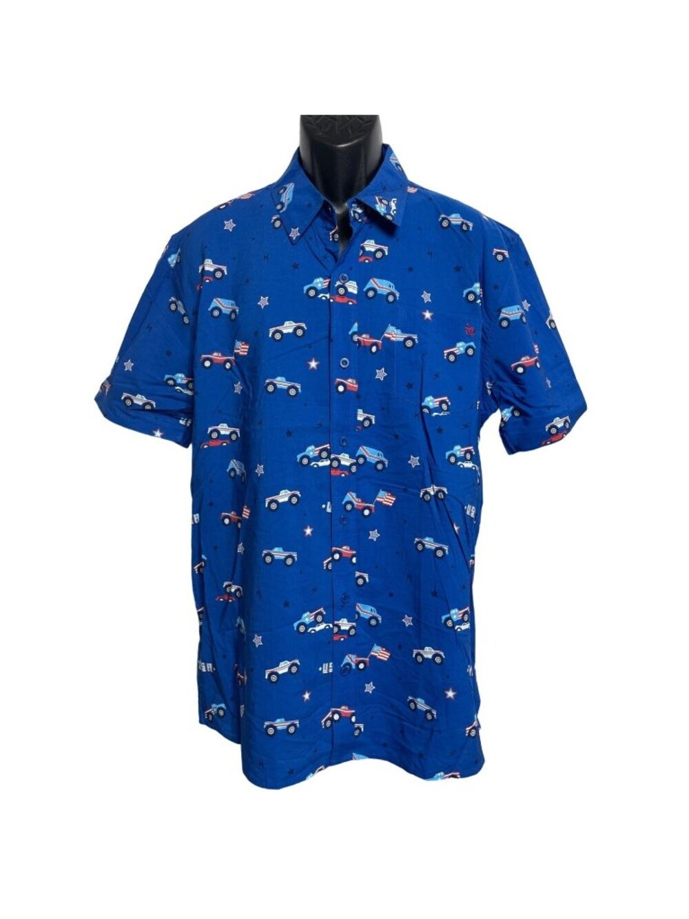 Tipsy Elves Button Up Camp Hawaiian Shirt Patriotic July 4th Holiday Cars XL